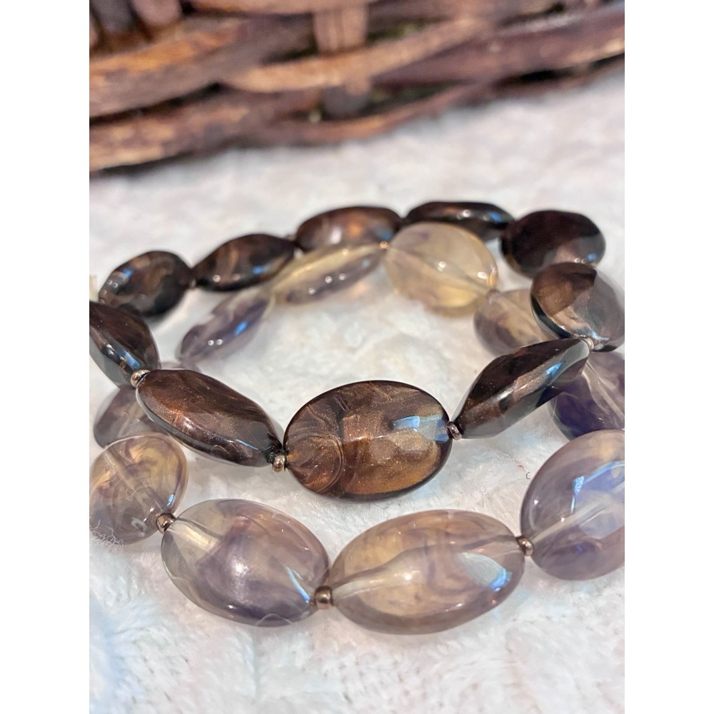 2 Chunky Smoky Brown Purple Beaded Stretch Bracelets Statement Jewelry - Picture 3 of 3